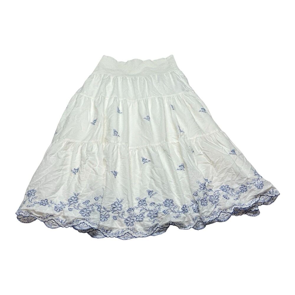 Ralph Lauren Cotton Swiss Dot Midi Skirt White blue